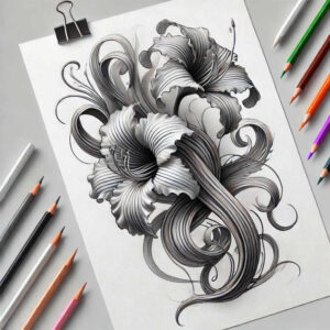 flower-energy-tattoo – tattoo design ideas free ai generated – surrealism-melted-shapes – for-scapula – Gallery: other-flowers-inkby-ai
