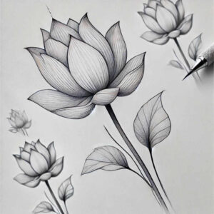 flowers-with-dots – tattoo design ideas free ai generated – surrealism-unconscious-imagery – for-ankle – Gallery: other-flowers-inkby-ai