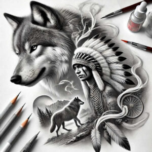 native-colors – tattoo design ideas free ai generated – neotraditional-subtle-tone – for-spine – Gallery: other-native-americans-inkby-ai
