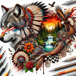 native-spiritual-culture – tattoo design ideas free ai generated – neotraditional-expressive-color – for-back-shoulder – Gallery: other-native-americans-inkby-ai