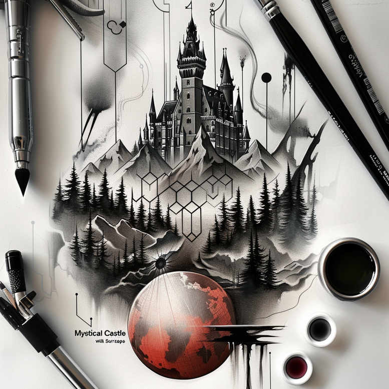 subtle-motif – tattoo design ideas free ai generated – surrealism-phantom – for-lower-thigh – Gallery: other-other-inkby-ai
