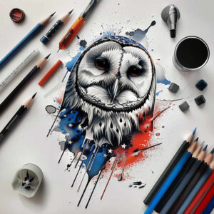 energy-symbol-owl-tattoo – tattoo design ideas free ai generated – realism-reflective-light – for-upper-thigh – Gallery: owls-inkby-ai