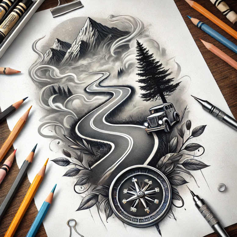 path-journey-symbol – tattoo design ideas free ai generated – realism-light-reflections – for-upper-shoulder – Gallery: path-road-inkby-ai