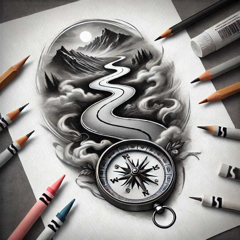 path-with-natural-look – tattoo design ideas free ai generated – realism-studio-quality – for-upper-arm – Gallery: path-road-inkby-ai