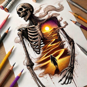 path-with-symbols – tattoo design ideas free ai generated – neotraditional-artistic-contrast – for-sternum – Gallery: path-road-inkby-ai