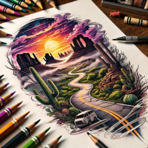 path-road tattoo design ideas Surrealism symbolic motifs forest road courage and power