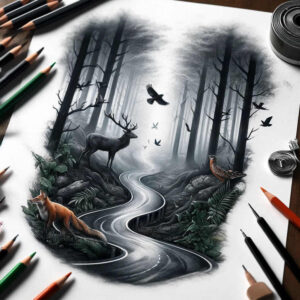 path-road tattoo design ideas Surrealism disorienting trail represents perseverance