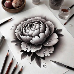 beauty-symbol-peony-tattoo – tattoo design ideas free ai generated – compact – for-nape – Gallery: peonies-inkby-ai