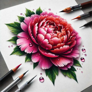 peonies tattoo design ideas Surrealism imaginative delicate shading for upper chest
