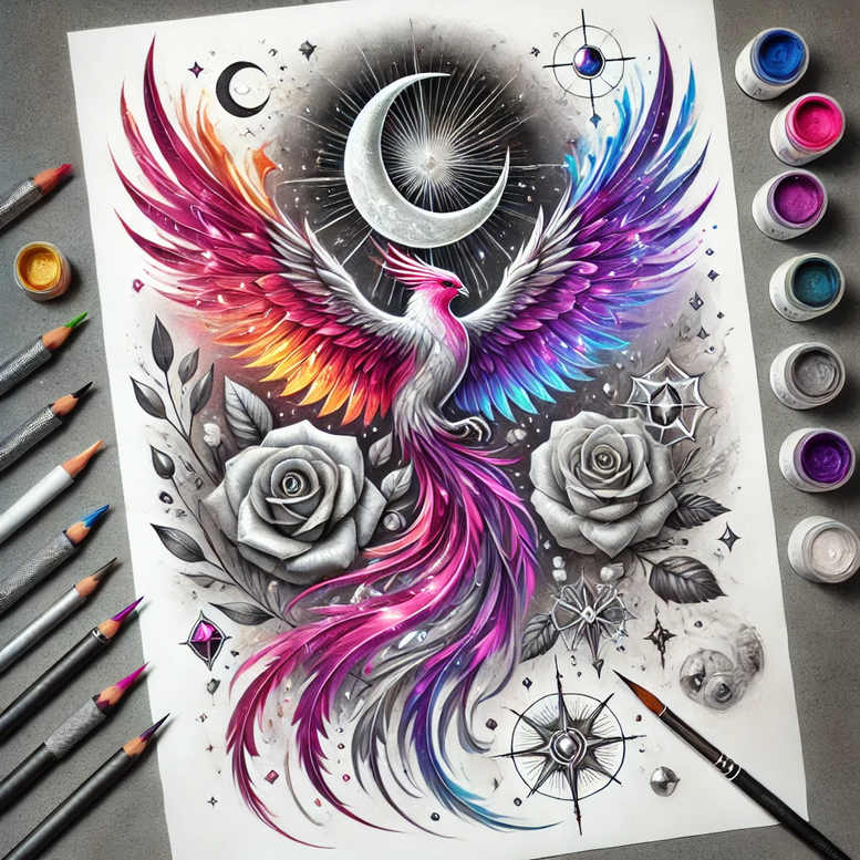 mystical-phoenix – tattoo design ideas free ai generated – realism-anatomical-accuracy – for-hip – Gallery: phoenix-inkby-ai