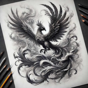 phoenix-and-rebirth – tattoo design ideas free ai generated – surrealism-unreal-light – for-upper-shoulder – Gallery: phoenix-inkby-ai