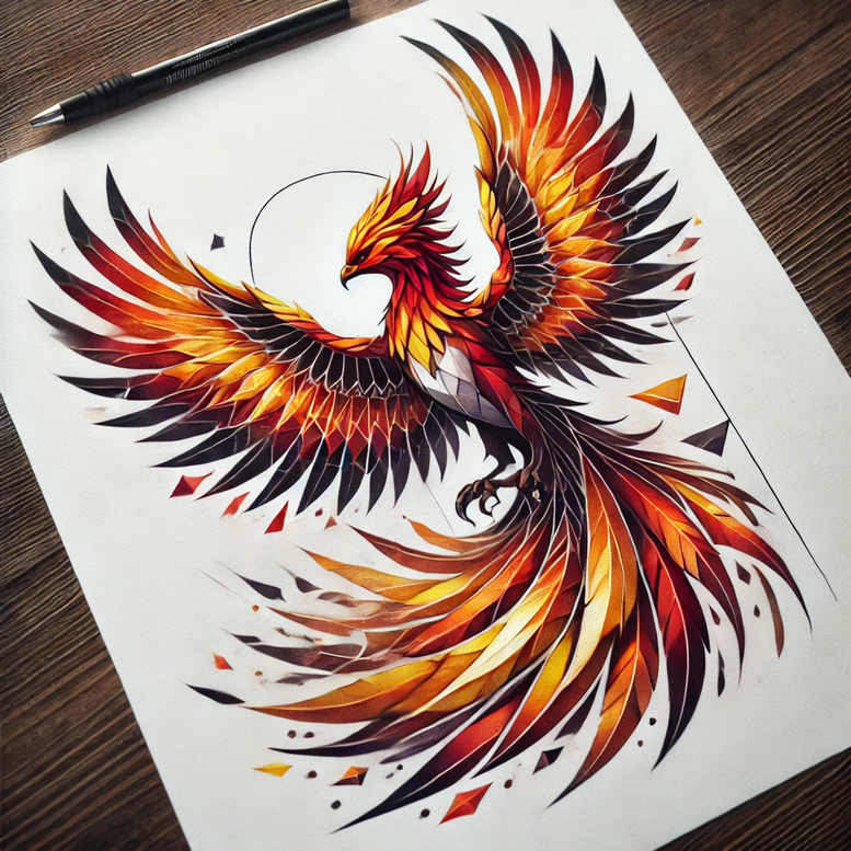 phoenix-and-spirituality – tattoo design ideas free ai generated – neotraditional-clean-fill – for-upper-chest – Gallery: phoenix-inkby-ai