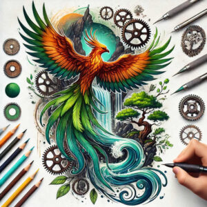 phoenix-hope-symbol – tattoo design ideas free ai generated – neotraditional-textural-detail – for-inner-arm – Gallery: phoenix-inkby-ai