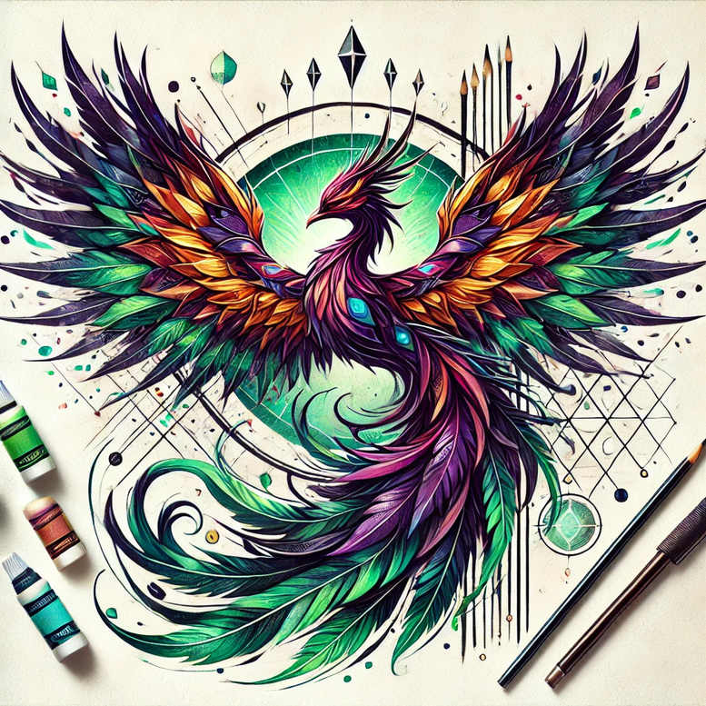 phoenix-in-art – tattoo design ideas free ai generated – realism-clean-background – for-elbow – Gallery: phoenix-inkby-ai