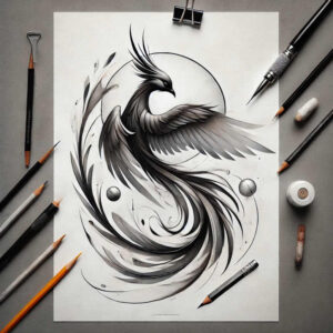 phoenix-natural-look – tattoo design ideas free ai generated – realism-realistic-dimension – for-chest – Gallery: phoenix-inkby-ai