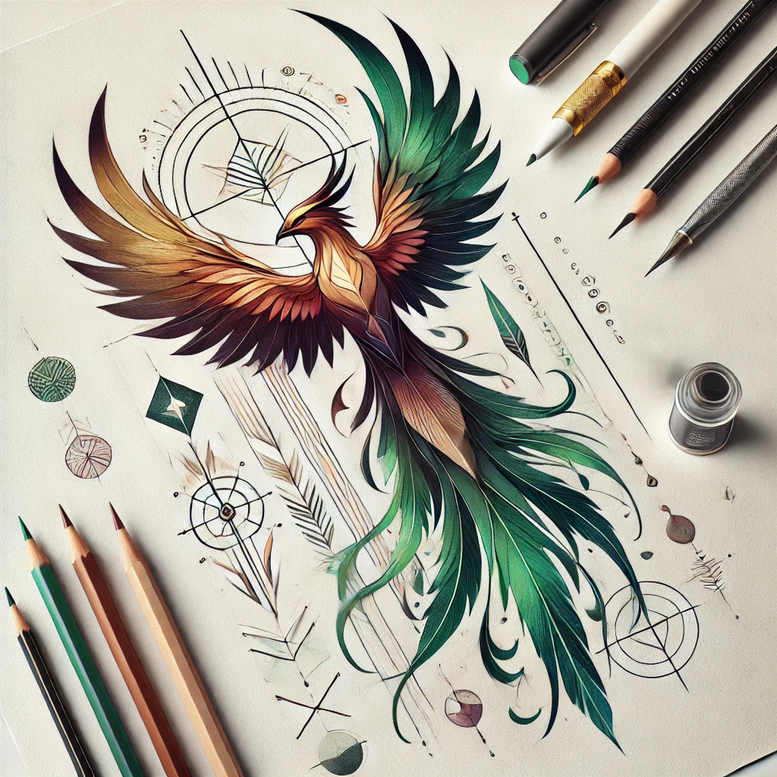 phoenix-symbol-of-rebirth – tattoo design ideas free ai generated – neotraditional-expressive-color – for-scapula – Gallery: phoenix-inkby-ai