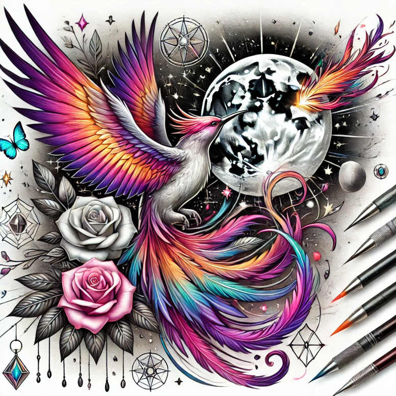 phoenix-symbol-of-strength – tattoo design ideas free ai generated – realism-natural-contours – for-back-shoulder – Gallery: phoenix-inkby-ai