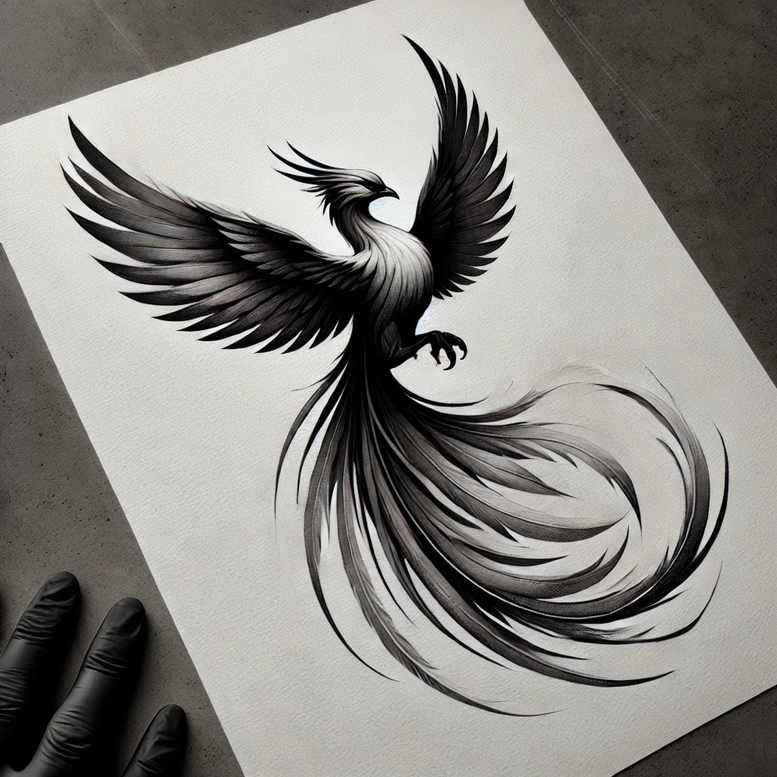phoenix-symbol-of-strength – tattoo design ideas free ai generated – surrealism-mystical – for-ribs – Gallery: phoenix-inkby-ai