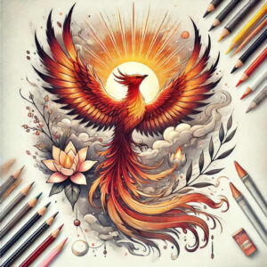 phoenix-with-energy-motif – tattoo design ideas free ai generated – neotraditional-dynamic-linework – for-spine – Gallery: phoenix-inkby-ai