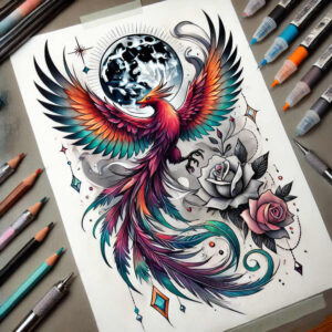 phoenix-with-expression – tattoo design ideas free ai generated – realism-realistic-texture – for-side – Gallery: phoenix-inkby-ai