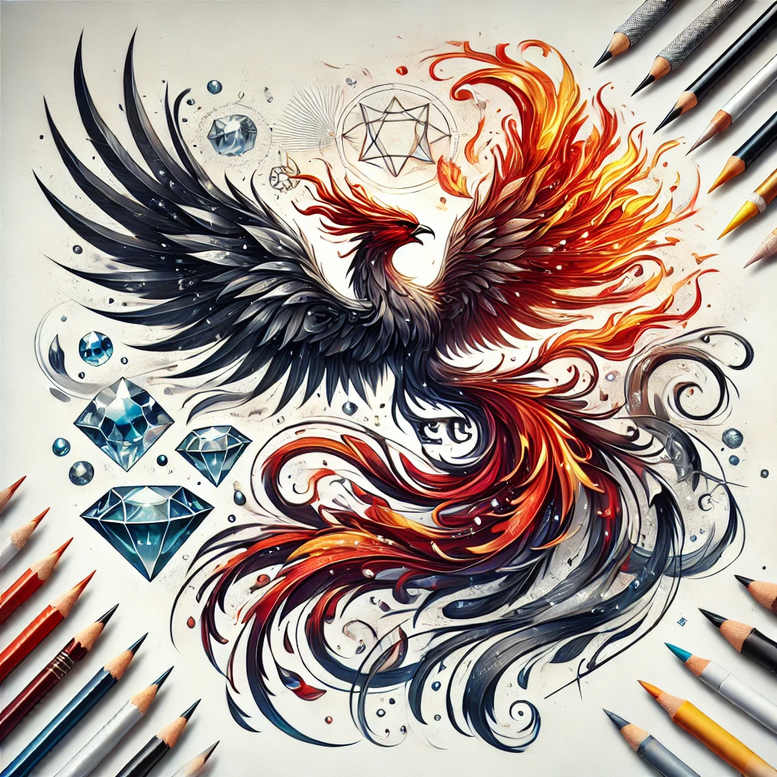 phoenix-with-fire – tattoo design ideas free ai generated – surrealism-otherworldly – for-lower-thigh – Gallery: phoenix-inkby-ai