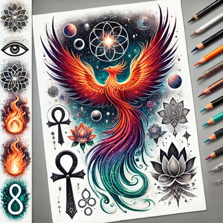 phoenix-with-flames – tattoo design ideas free ai generated – surrealism-mysterious – for-triceps – Gallery: phoenix-inkby-ai