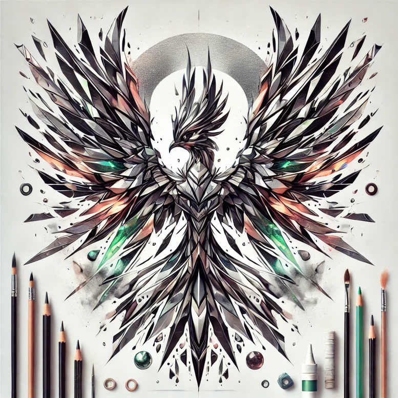 phoenix-with-flowing-lines – tattoo design ideas free ai generated – surrealism-fluid-motion – for-fingers – Gallery: phoenix-inkby-ai