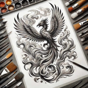 phoenix-with-organic-lines – tattoo design ideas free ai generated – neotraditional-structured-design – for-hand – Gallery: phoenix-inkby-ai