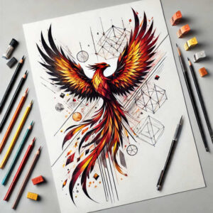 phoenix-with-ornament – tattoo design ideas free ai generated – realism-textured-light – for-upper-arm – Gallery: phoenix-inkby-ai