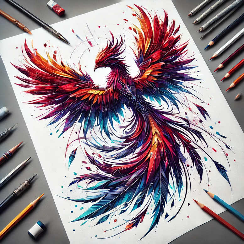 phoenix-with-ornamental-details – tattoo design ideas free ai generated – realism-smooth-complexion – for-lower-arm – Gallery: phoenix-inkby-ai