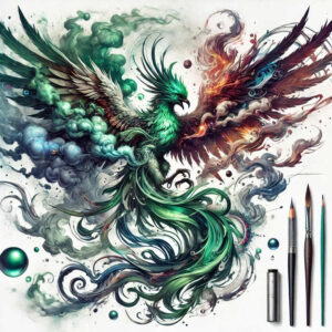 phoenix-with-shadow-and-light – tattoo design ideas free ai generated – neotraditional-artistic-contrast – for-full-back – Gallery: phoenix-inkby-ai