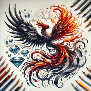 phoenix tattoo design ideas mirrored effect fiery flight for side torso