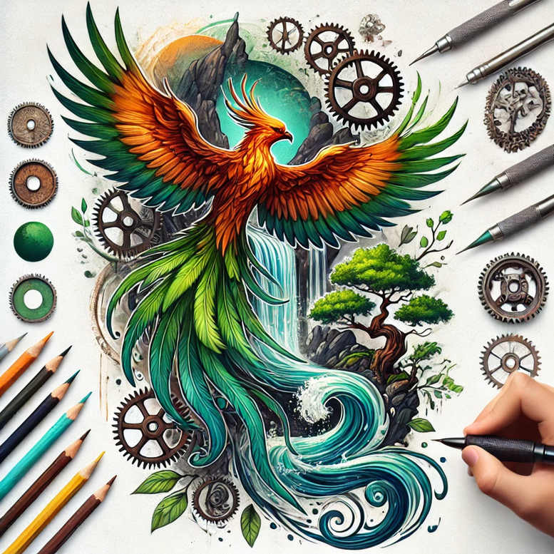 phoenix tattoo design ideas Realism soft highlights mysterious for upper chest