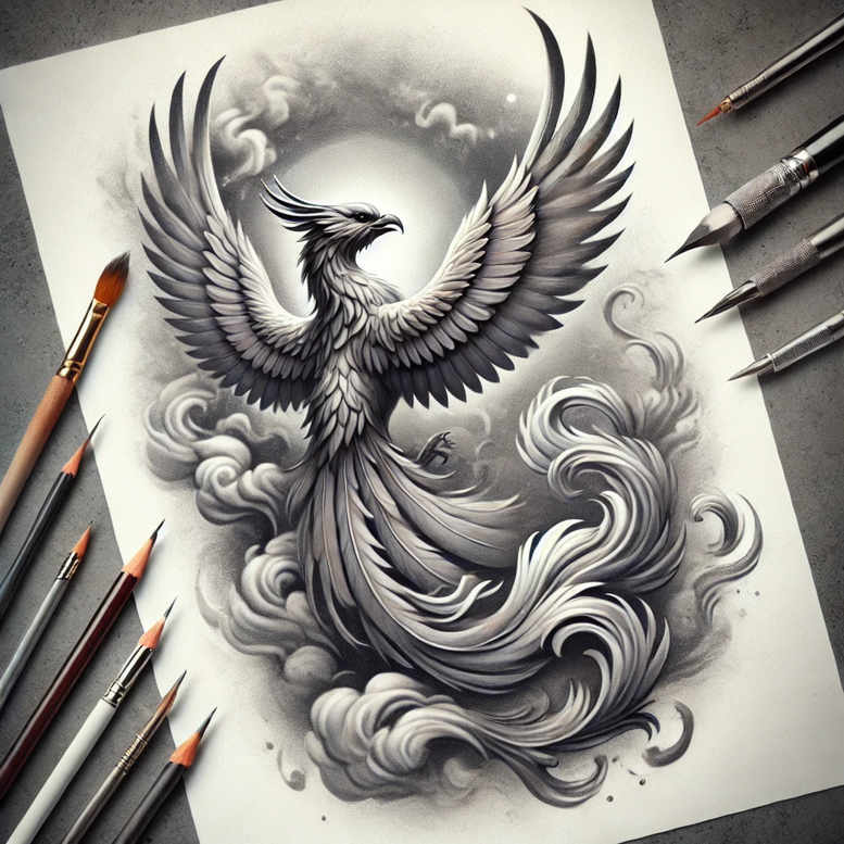 phoenix tattoo design ideas layered fill rebirth for upper arm