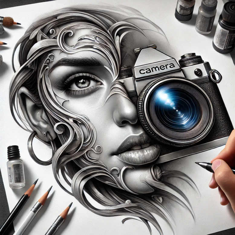 detailed-photography-tattoo – tattoo design ideas free ai generated – unembellished – for-shoulder-blade – Gallery: photography-inkby-ai