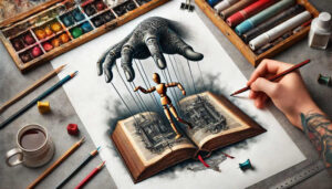 wooden-puppets-neotraditional-sharp-contrast-for-ribs – tattoo design ideas free ai generated – Gallery: puppets-inkby-ai