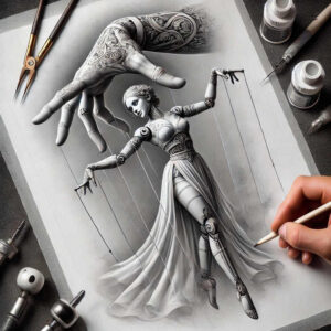 wooden-puppets-neotraditional-layered-fill-for-back-of-neck – tattoo design ideas free ai generated – Gallery: puppets-inkby-ai