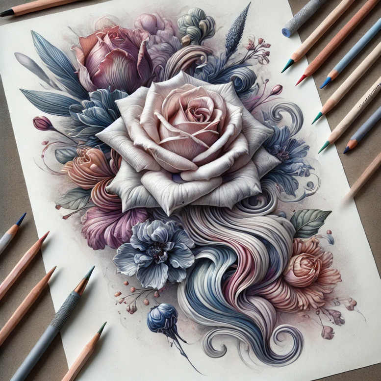 nature-motif-rose-tattoo – tattoo design ideas free ai generated – outline-only – for-back-shoulder – Gallery: roses-inkby-ai