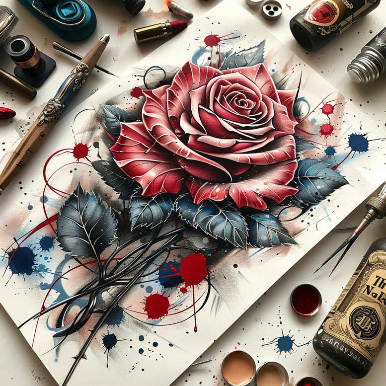ornamental-rose-tattoo – tattoo design ideas free ai generated – pure-motif – for-lower-arm – Gallery: roses-inkby-ai