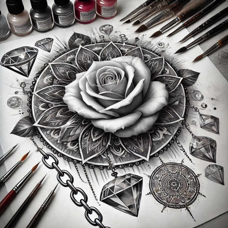 rose-wavy-line-tattoo – tattoo design ideas free ai generated – pure-design – for-foot – Gallery: roses-inkby-ai