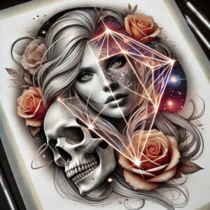 contour-skull-tattoo – tattoo design ideas free ai generated – reflection – for-ankle – Gallery: skulls-inkby-ai