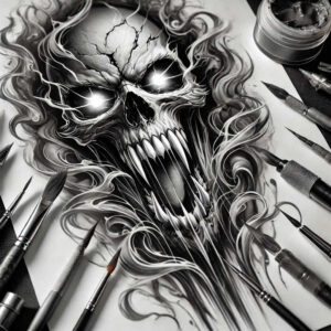 detailed-skull-tattoo – tattoo design ideas free ai generated – tattered-clothing – for-side-torso – Gallery: skulls-inkby-ai