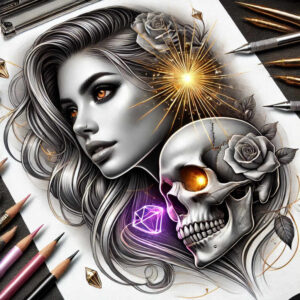 expression-skull-tattoo – tattoo design ideas free ai generated – faded – for-thigh – Gallery: skulls-inkby-ai