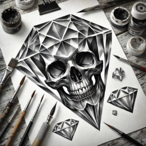 geometric-skull-tattoo – tattoo design ideas free ai generated – tattered-clothing – for-chest – Gallery: skulls-inkby-ai