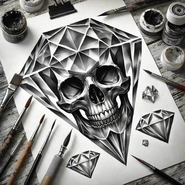 geometric-skull-tattoo – tattoo design ideas free ai generated – tattered-clothing – for-chest – Gallery: skulls-inkby-ai