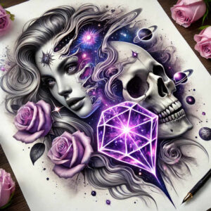 motif-skull-tattoo – tattoo design ideas free ai generated – creeping-shadow – for-temple – Gallery: skulls-inkby-ai