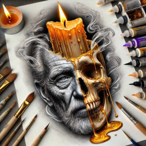 organic-line-skull-tattoo – tattoo design ideas free ai generated – shadows – for-sternum – Gallery: skulls-inkby-ai