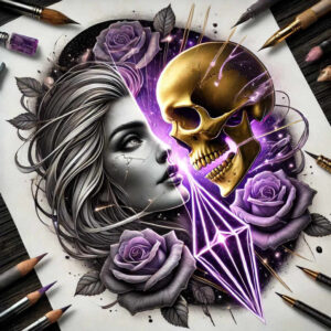ornamental-detail-skull-tattoo – tattoo design ideas free ai generated – blood-red – for-scapula – Gallery: skulls-inkby-ai