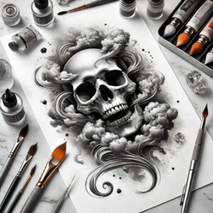 realistic-skull-tattoo – tattoo design ideas free ai generated – disturbing – for-stomach – Gallery: skulls-inkby-ai