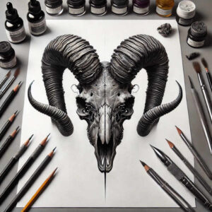 shaded-skull-tattoo – tattoo design ideas free ai generated – eerie – for-lower-leg – Gallery: skulls-inkby-ai